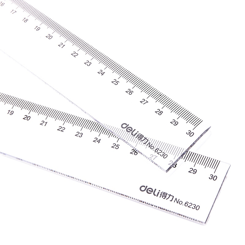 得力deli6230直尺30cm塑料直尺直尺绘图制图工具尺透明塑料尺子