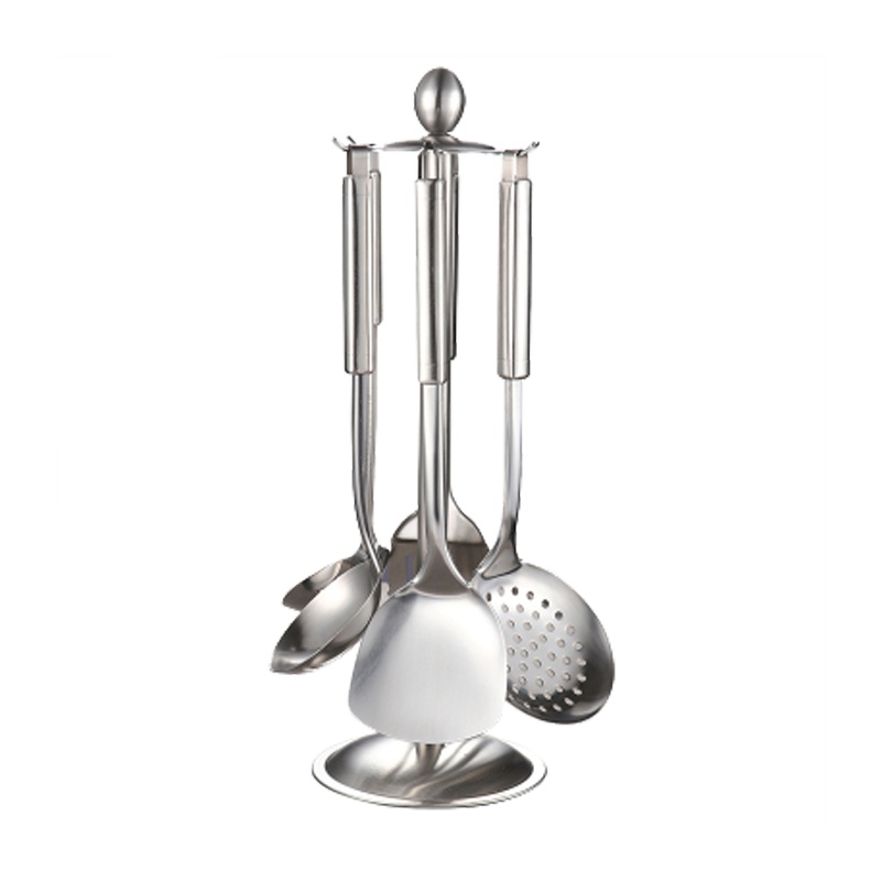 叁肆鋼SSGP国产不锈钢锅铲厨具铲子厨房用具7件套10772 炒菜锅铲子汤勺勺子漏勺厨具架家用七件套装(含支架)厨房工具