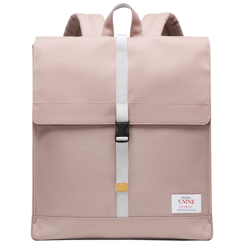 第九城（V.NINE） 双肩包女士14英寸电脑包甜美学院风双肩背包休闲学生书包 灰玫瑰粉
