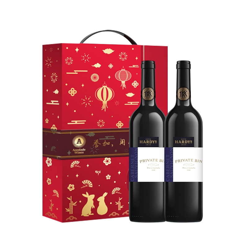 誉加(Accolade Wines)红酒 夏迪私家酒窖系列 赤霞珠干型木塞红葡萄酒 750ml*2 双支礼盒装送海马刀