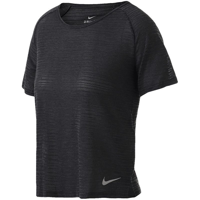 NIKE耐克女装短袖T恤夏季透气跑步运动上衣891173 L 891173-010黑+杂色+反射银
