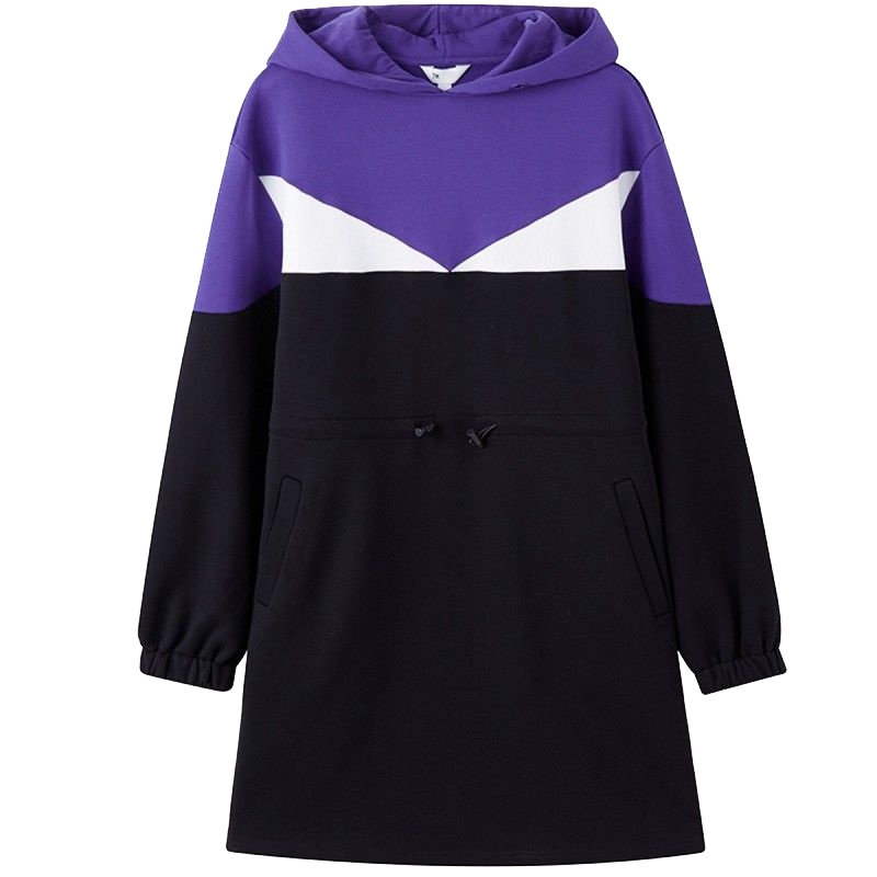 【热卖】7M春季百搭潮流长袖学生显瘦百褶裙女潮韩版宽松连帽秋季连衣裙70011918