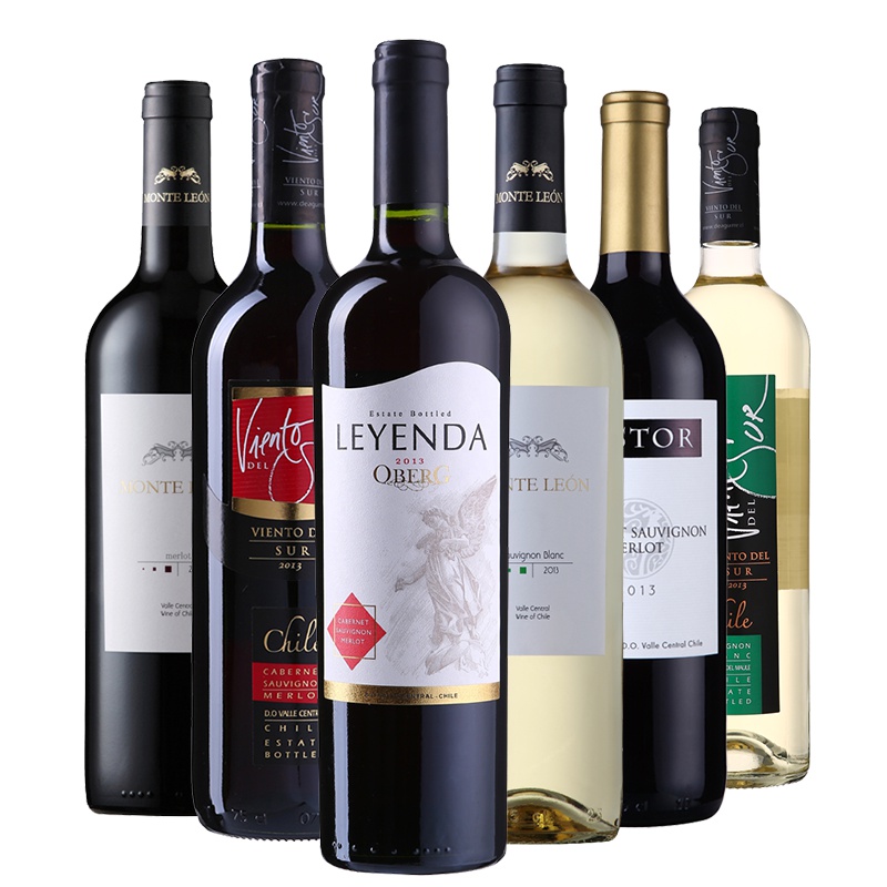 智利进口红酒 6款进口葡萄酒(4红+2白)组合整箱装 750ml*6瓶