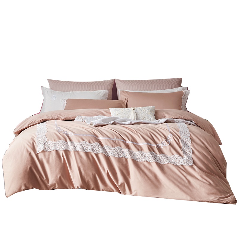 LOVO乐蜗床上四件套60支全棉纯棉三件套贡缎蕾丝床笠公主风床单被