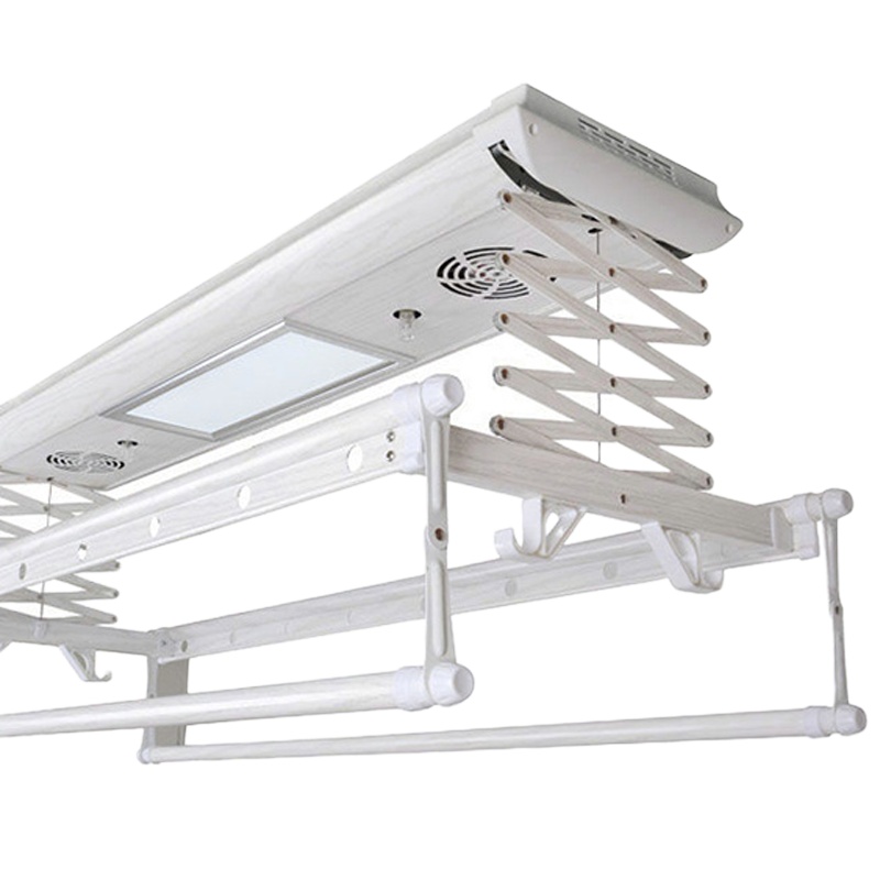 电动晾衣架阳台自动升降晒衣架智能遥控双杆折叠伸缩晾衣杆多功能|白橡木 13杆+照明【无安装】