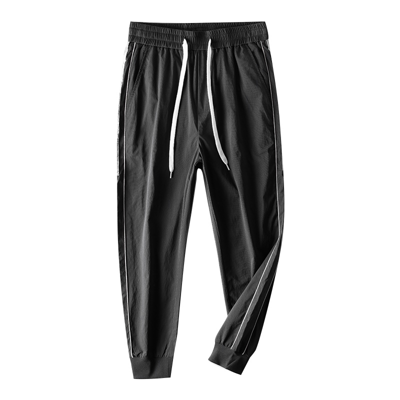 美特邦杰2021春夏休闲裤男松紧腰束脚男士休闲裤韩版潮流直筒微宽松男裤子黑色