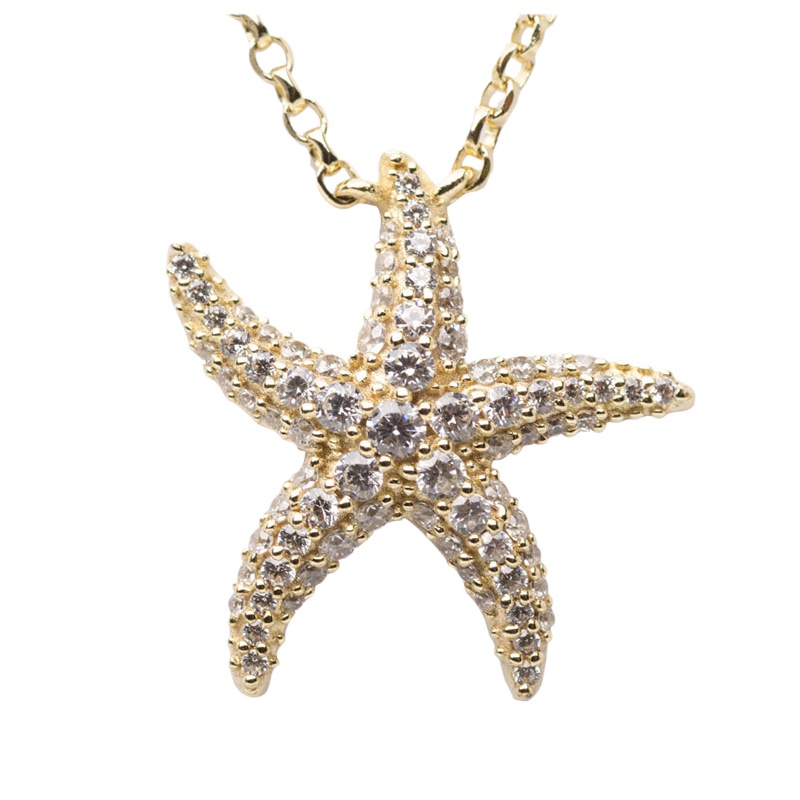APM MONACO 女士海星明星款金黄色S925纯银镶晶钻海星项链 AC3178OXY
