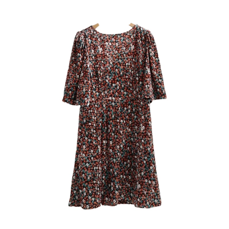 【福利款】拉夏贝尔UlifeStyle春季新款通勤时尚印花五分袖碎花裙连衣裙女81126001