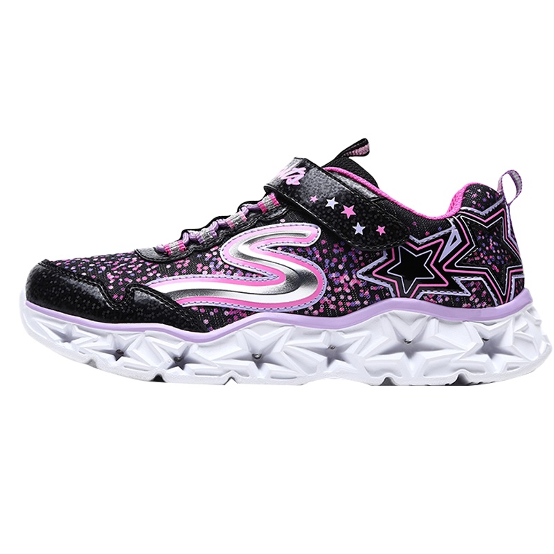 Skechers斯凯奇女童星星闪灯鞋 大童魔术贴运动鞋10920L-BKMT