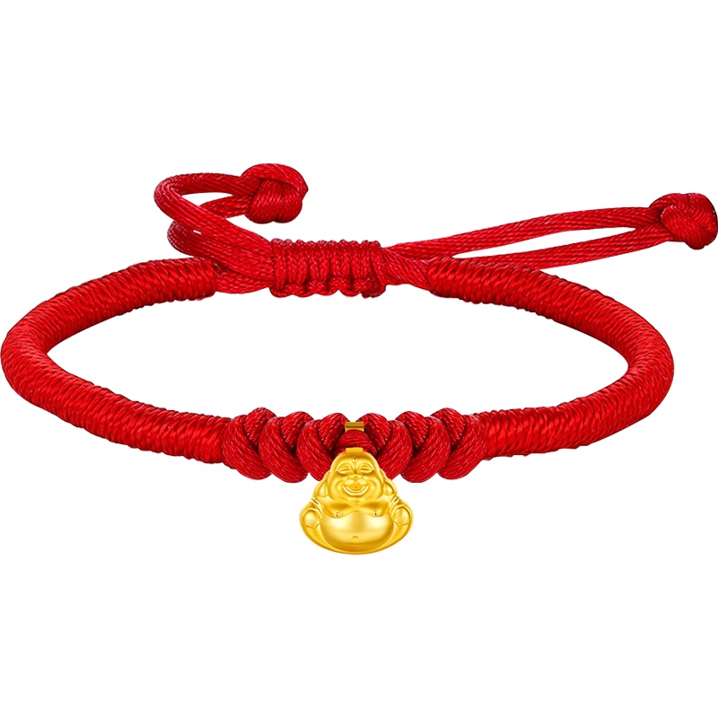 中银金行珠宝黄金手链金佛红绳手链足金手链弥勒佛挂坠送礼