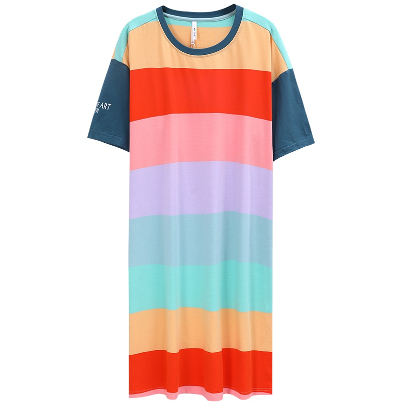 安之伴睡裙女夏季彩色针织色织条短袖女裙