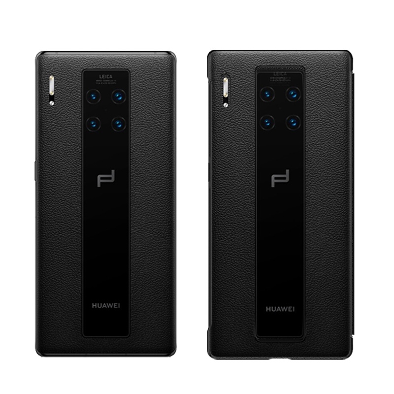 ESCASE 华为Mate30rs保时捷手机壳翻盖全包防摔真皮手感十字纹智能视窗皮套-玄黑