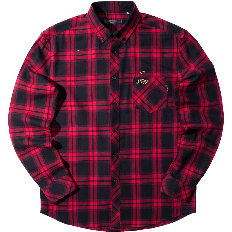 黑鲸红黑格纹衬衫秋季男装刺绣装饰长袖衬衣男CNEAJ38077A