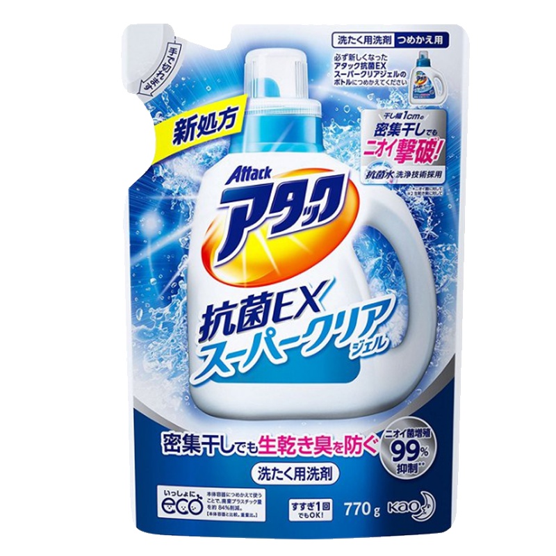 [含天然酵素]花王(KAO) 日本进口 抗菌EX酵素洗衣液 强效去污高渗透洁霸 补充替换装 770g