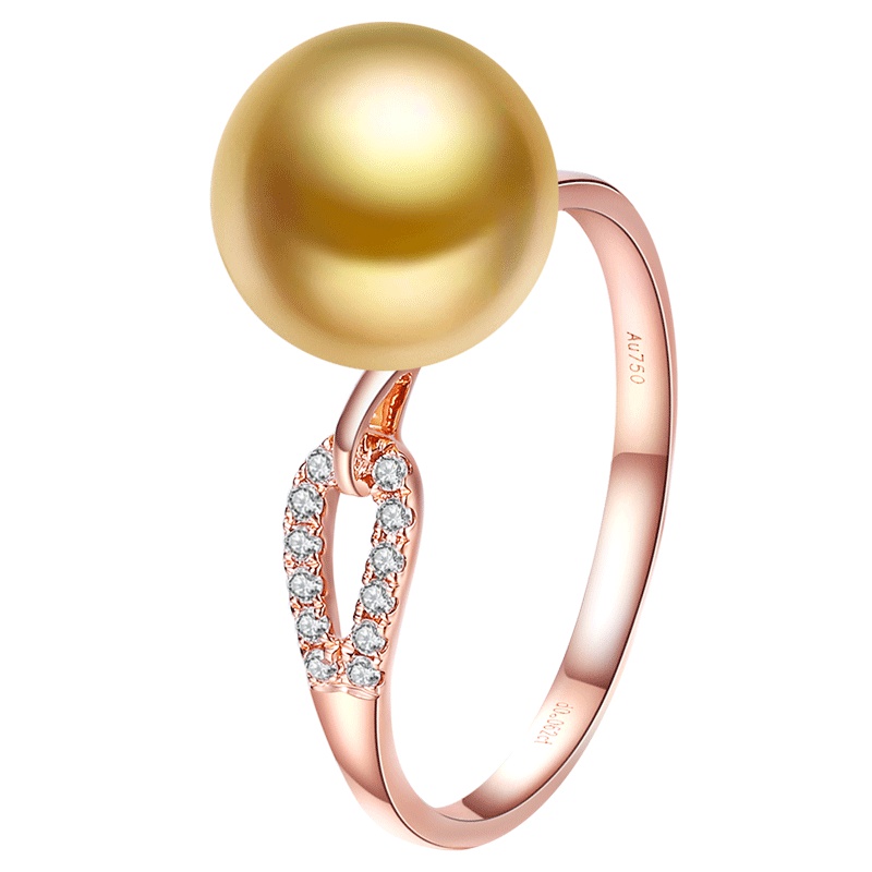 brir 佰色传情 珍珠戒指 9-10MM正圆南洋金珠18k金钻石海水珍珠戒指