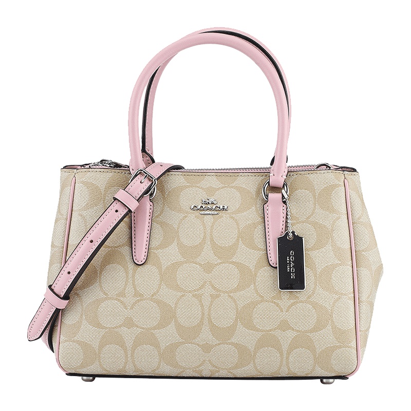 COACH 蔻驰 奢侈品 女士卡其色人造革配皮手提单肩斜挎杀手包