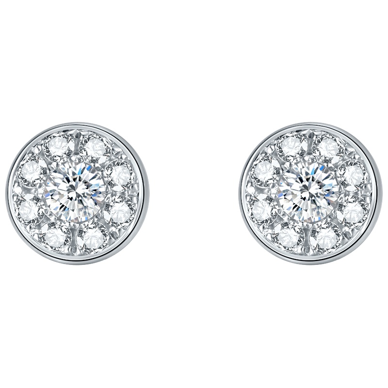 周六福白18K金圆形群镶钻石耳钉997