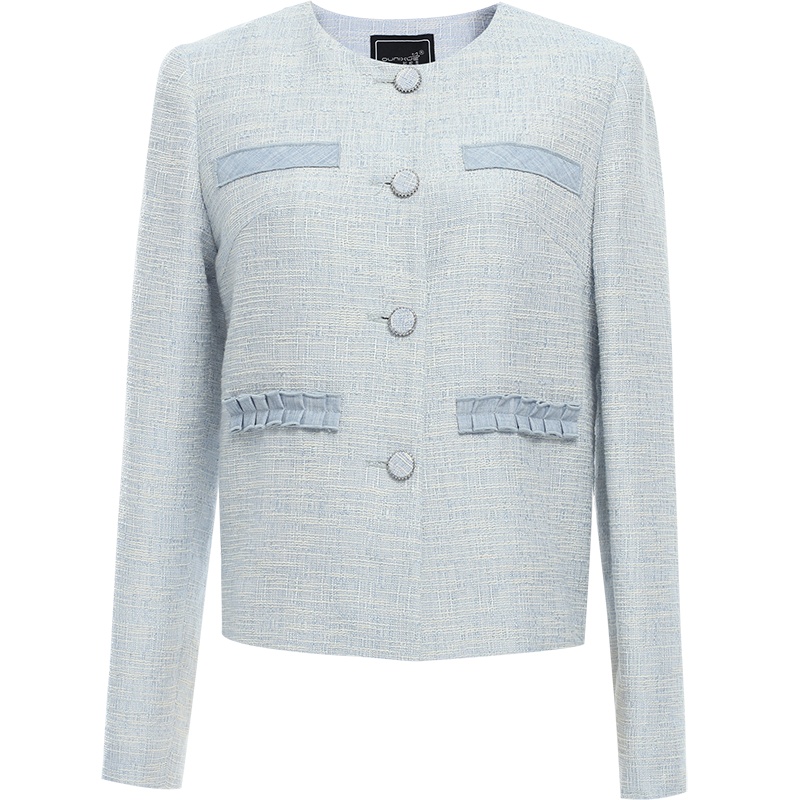 欧昵雪复古圆领粗纺编织短款外套女洋气显瘦上衣