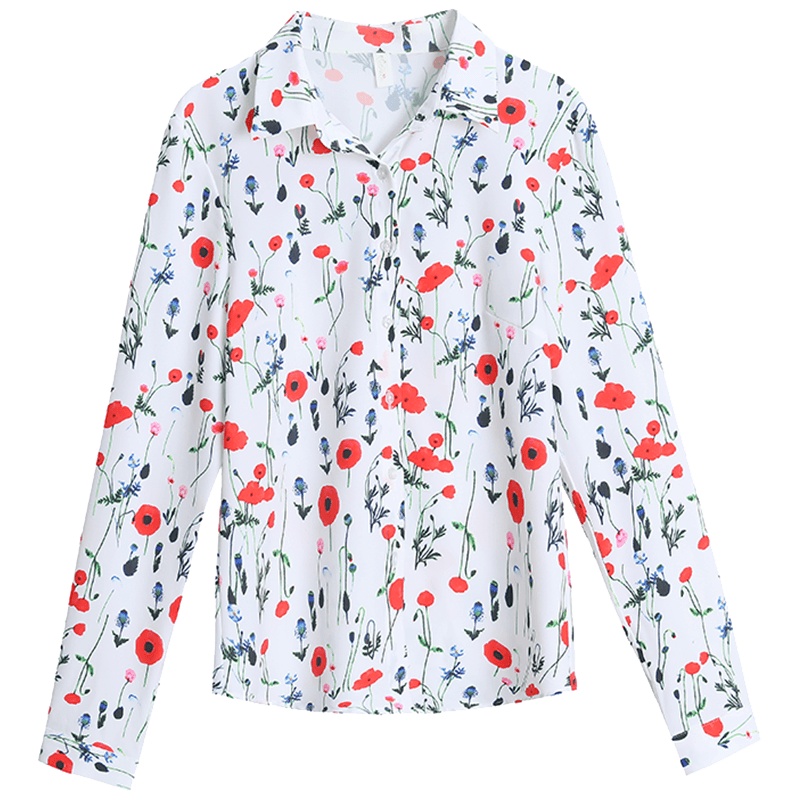 恒源祥春装新款印花衬衫女小清新碎花上衣时尚气质长袖衬衣女