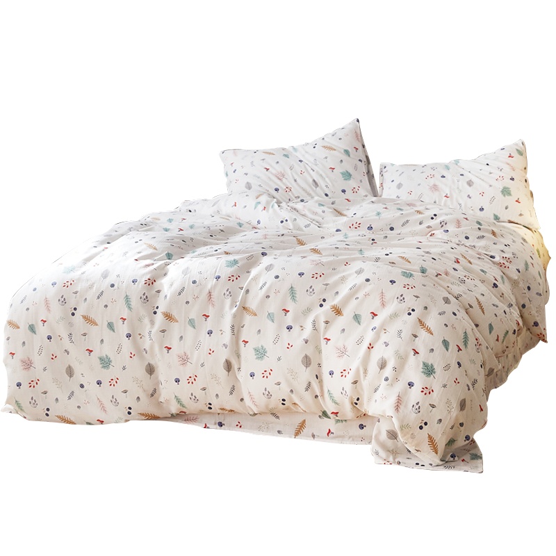 梦泊莱小清新A类纯棉双层纱四件套 全棉床上用品被套床单三件套 宿舍家庭简约时尚柔软亲肤结实耐用床上四件套