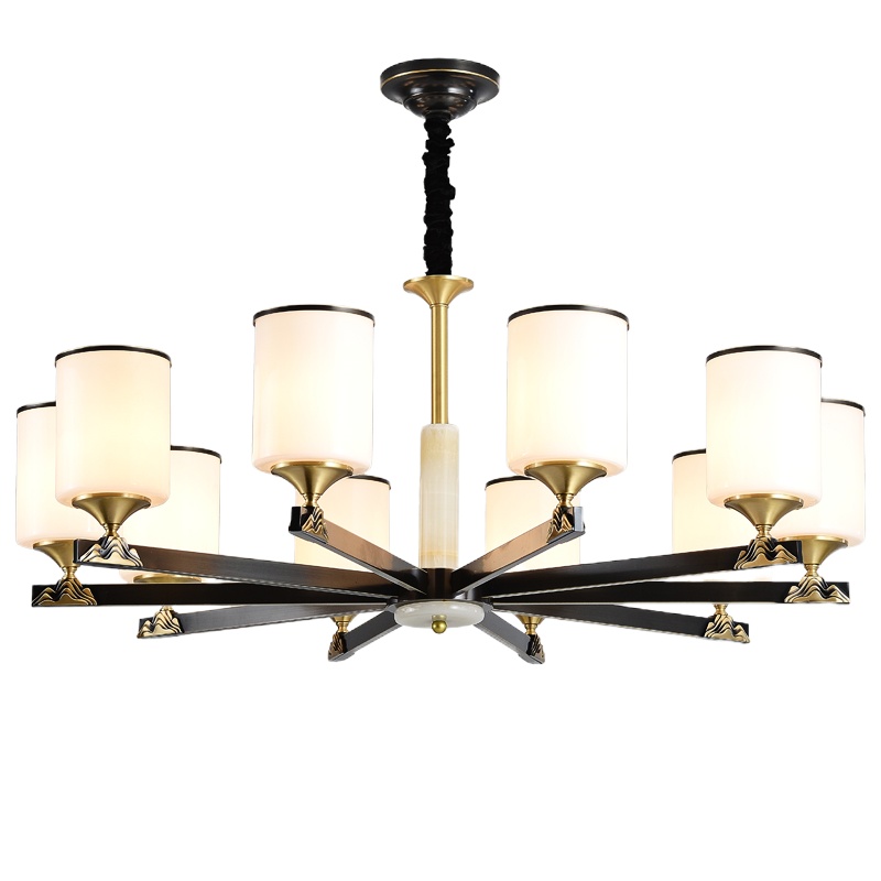 新中式客厅吊灯全铜中国风简约现代餐厅灯轻奢吊灯饰轻奢别墅复式楼梯工程大吊灯套餐组合