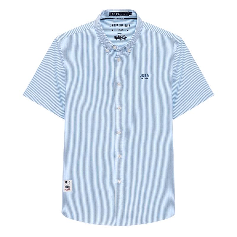 Jeep吉普旗艦店官方竖条纹衬衫男短袖夏季商务休闲半袖衬衣