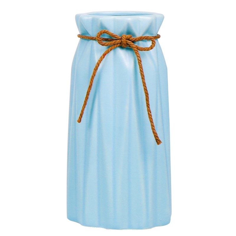 墨斗鱼 陶瓷花瓶哑光蓝色8021 现代简约麻绳花艺客厅餐桌床头鲜花干花假花仿真花工艺品摆件家居装饰品小花瓶