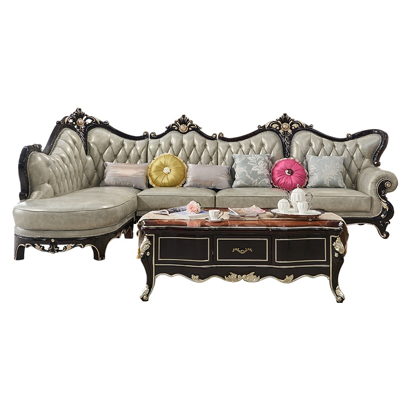 米括(MIKUO)欧式转角沙发组合客厅奢华头层牛皮整装简欧黑檀色真皮沙发