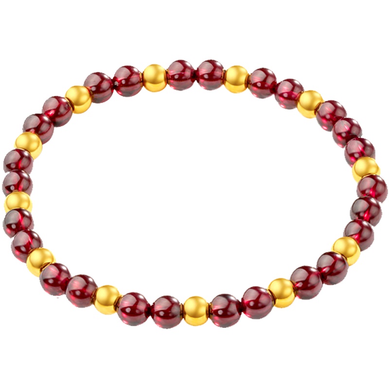 金一足金3D硬金吉祥黄金女士手串送石榴石、粉晶本命年礼物时尚手链女送女友送妈妈(定价)JACD001