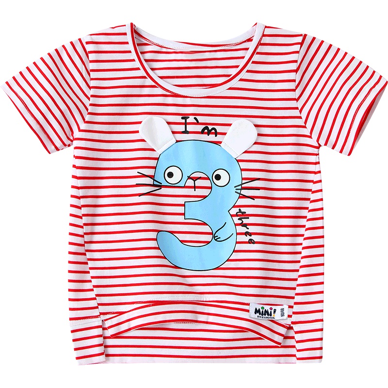 铅笔俱乐部童装小女孩短袖T恤洋气条纹半袖女宝宝上衣2019夏装潮