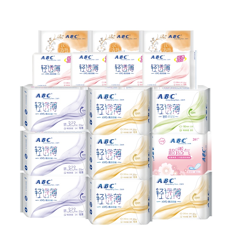 ABC日夜用卫生巾组合姨妈巾套装澳洲茶树精华棉柔9包62片(N81*5+N82*2+N89*2)
