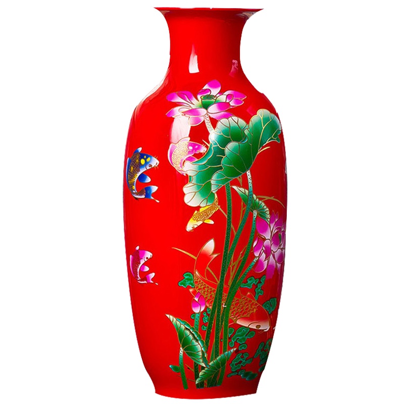 瓷物语陶瓷花瓶鲜花干花摆件插花花瓶现代时尚家居装饰品餐桌摆设(时时报喜长鱼尾+送底座)