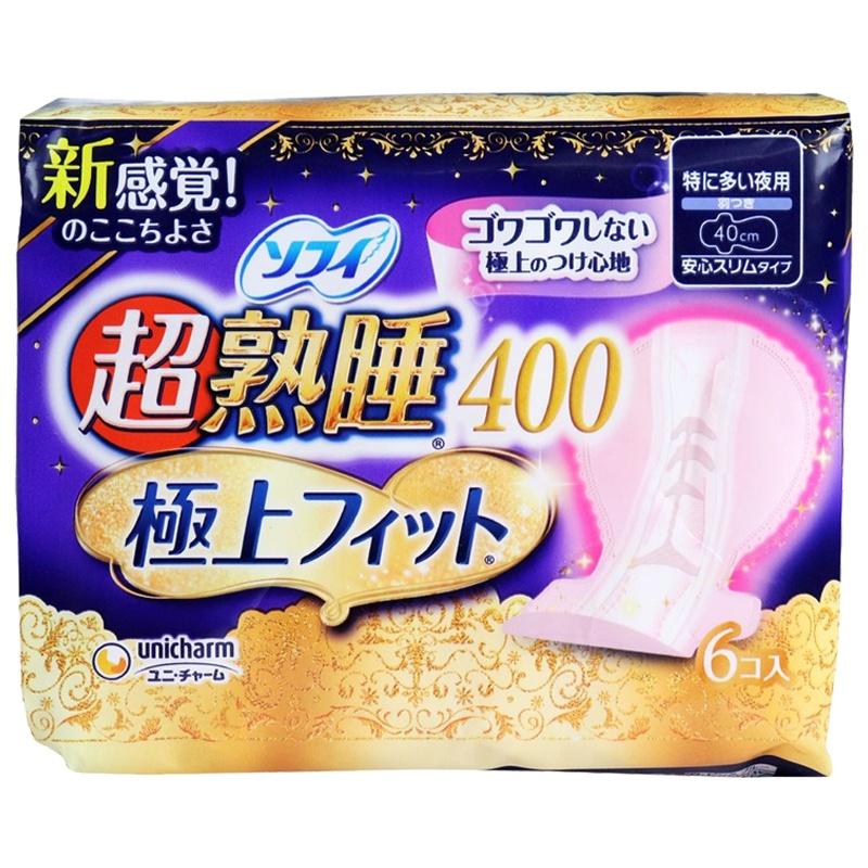 unicharm 尤妮佳 极上超熟睡夜用 护翼 卫生巾 400mm*6片 超薄