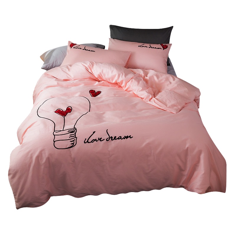 季丝影家纺 60S贡缎全棉刺绣四件套简约时尚床上用品 独特刺绣 被套床单200*230cm 1.5-1.8米床