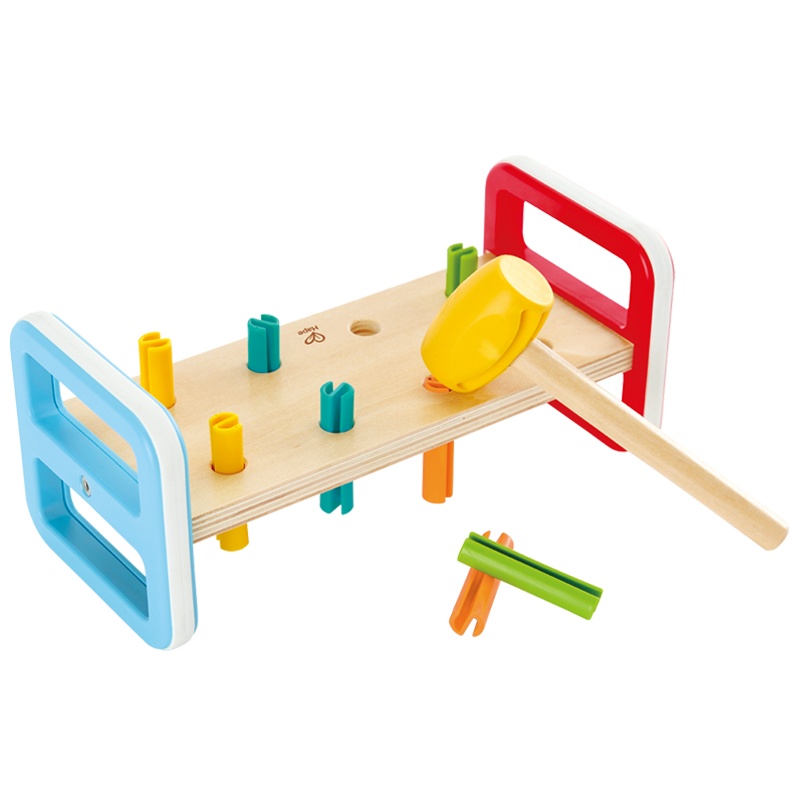 Hape彩虹敲棒台1-3岁儿童宝宝早教益智玩具木制敲敲乐含敲槌