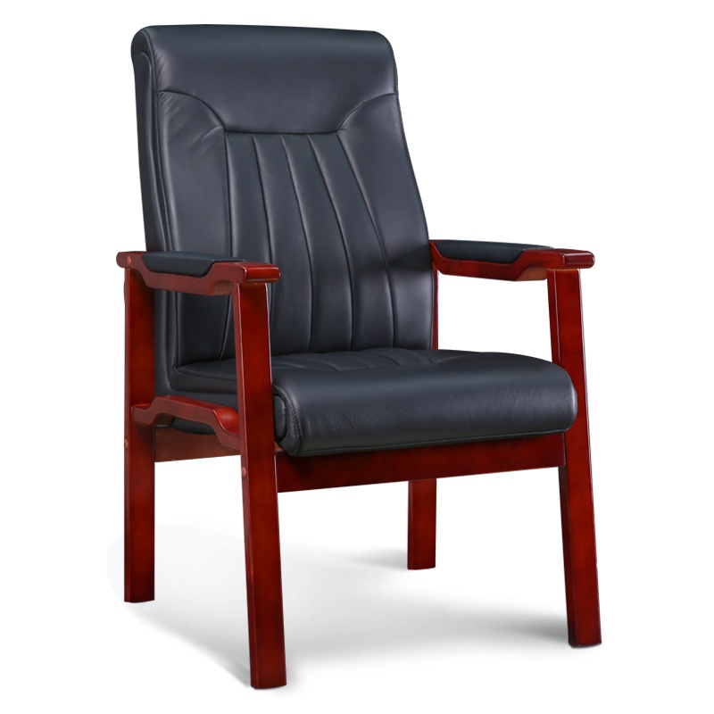 [红心家居]会议椅 实木固定脚班前椅大班椅 皮质电脑椅