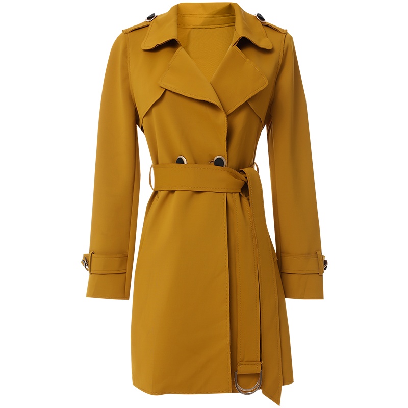 欧昵雪翻领绑带收腰显瘦长袖风衣女气质中长款外套