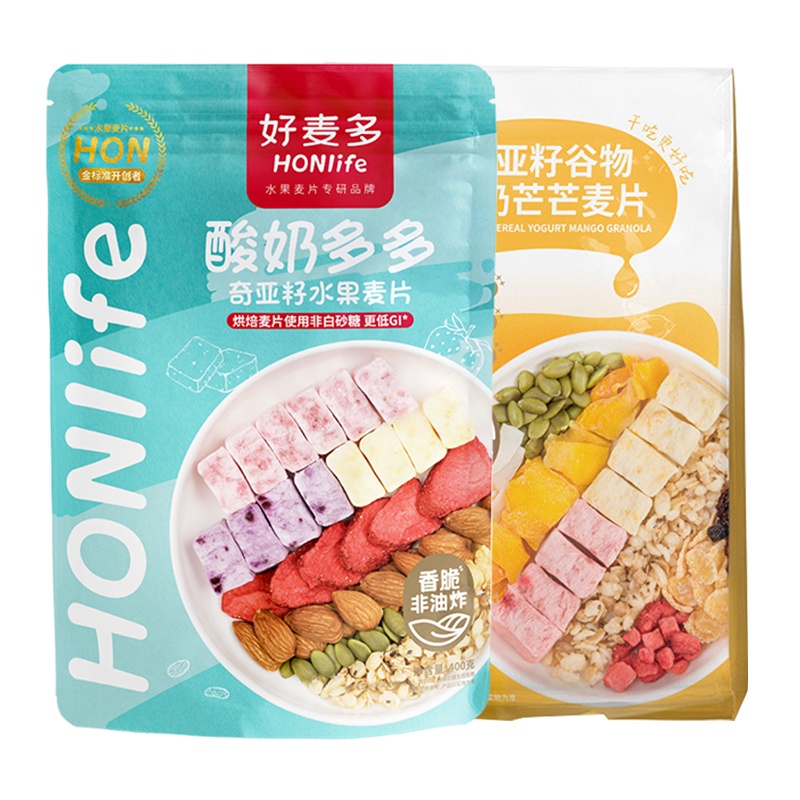 好麦多 奇亚籽谷物水果麦片400g*2(草莓+芒芒)
