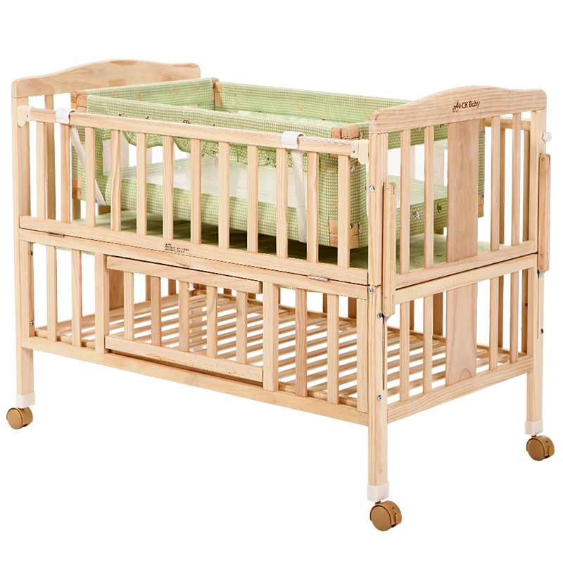 CH Baby晨辉婴宝高档实木无漆带摇篮多功能婴儿木床108 原木色