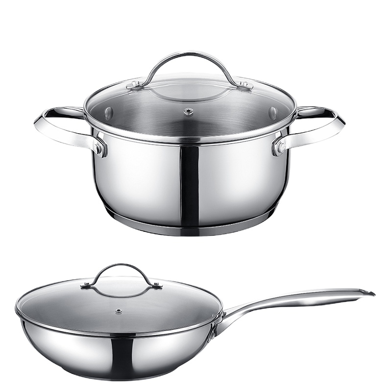 [德世朗]中式炒锅30cm+汤锅20cm 不锈钢锅具 荣爵用两件套DSL-TZ083A