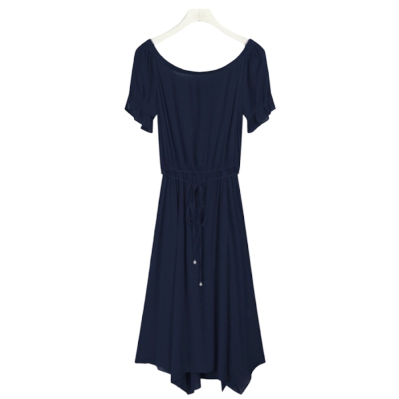 【专柜同款】拉夏贝尔夏拉夏贝尔气质初恋裙一字肩雪纺连衣裙高腰不规则裙10016893