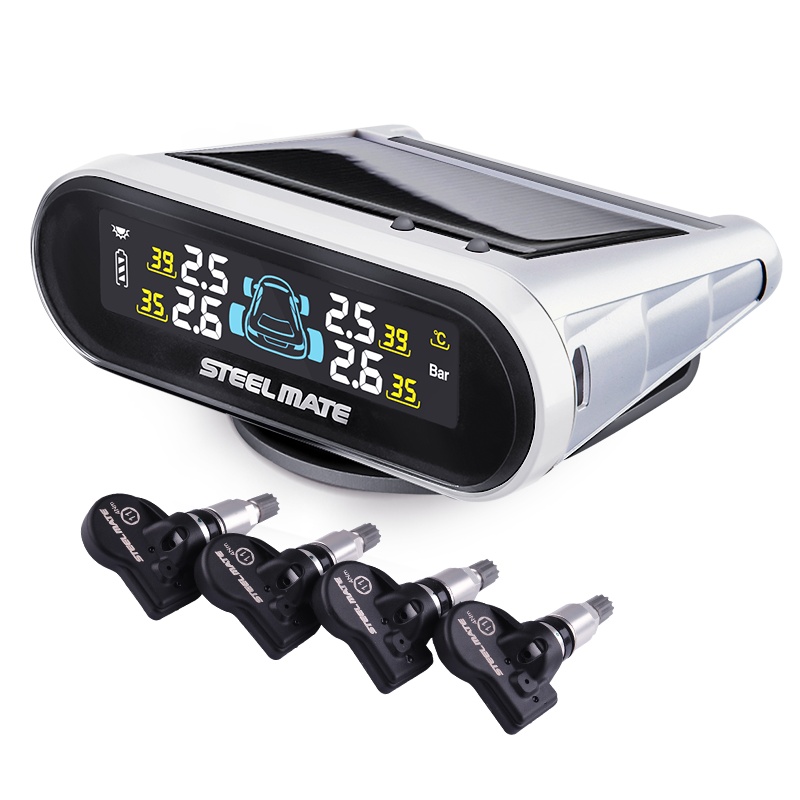 铁将军彩屏胎压监测太阳能无线汽车TPMS多功能内置胎压监测器珍珠白