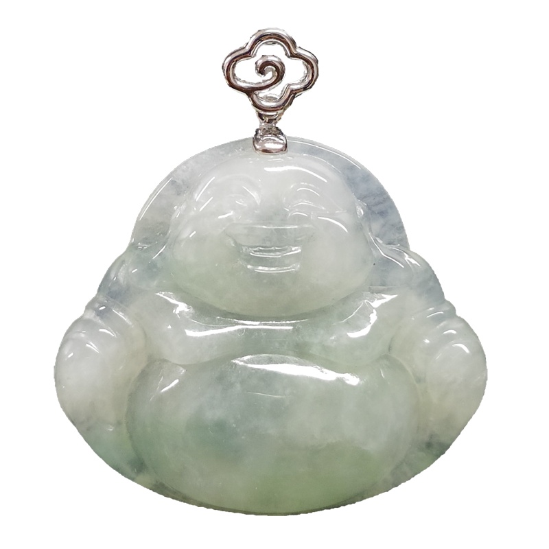 缘源珠宝 天然A货翡翠吊坠 云纹佛公18K金镶嵌翡翠佛公玉坠 冰糯 男女款挂件 不含链