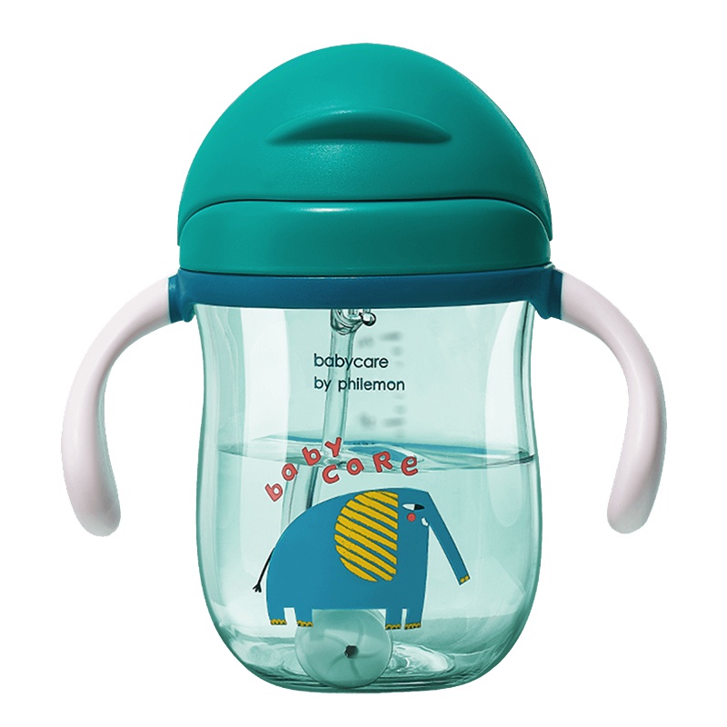 babycare婴儿学饮杯 幼儿园宝宝防摔防呛带手柄重力球儿童吸管水杯 科里斯绿-240ml