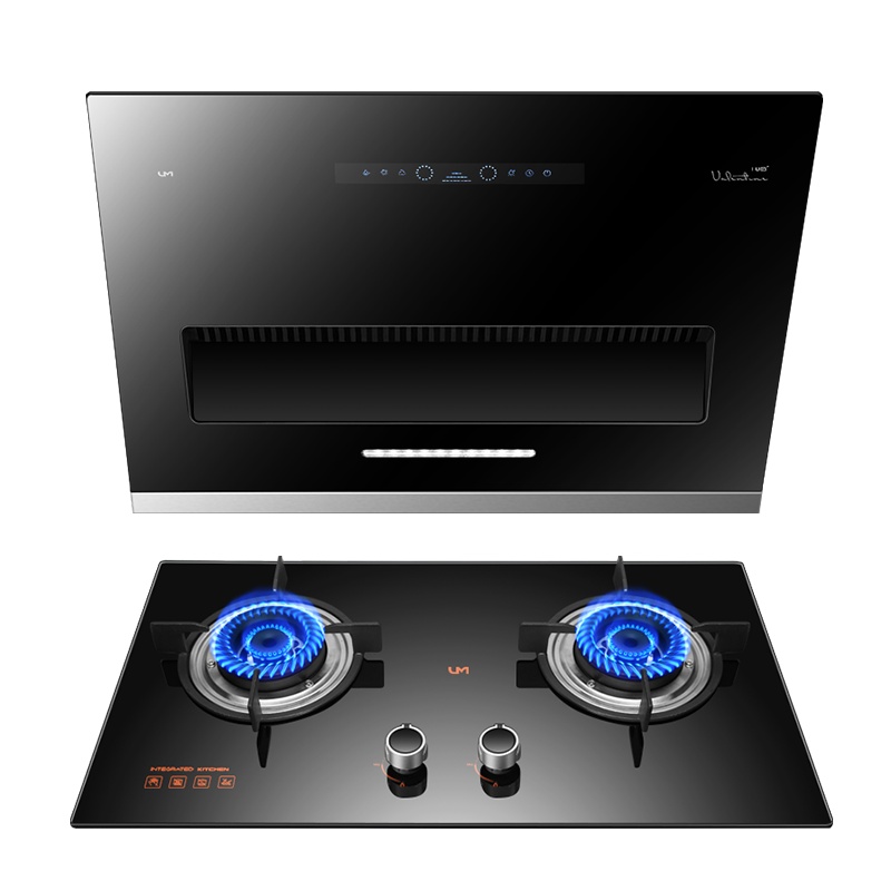 优盟(UM)D808N+216L侧吸抽油烟机燃气灶烟灶套装22立方大吸力烟灶套装钢化玻璃天然气灶具
