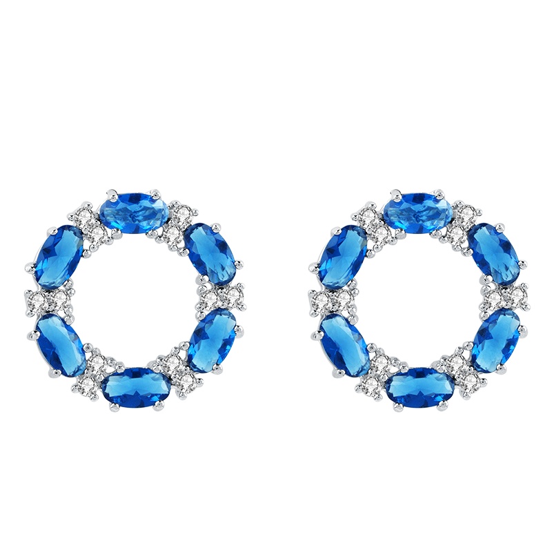 MYFD 耳钉女S925银蓝色镶晶钻酷炫系列甜甜圈耳钉 MYE1834
