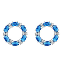 MYFD 耳钉女S925银蓝色镶晶钻酷炫系列甜甜圈耳钉 MYE1834