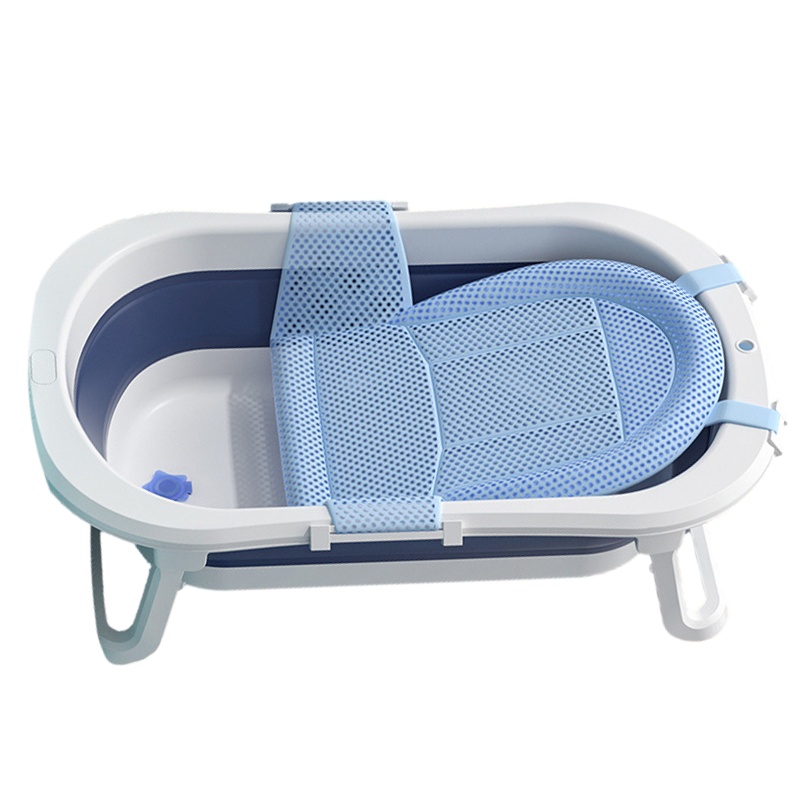 DuDi/青蛙嘟迪 母婴幼儿婴童浴盆新生幼儿浴盆可坐躺宝宝折叠沐浴盆 护脊浴网套装蓝色
