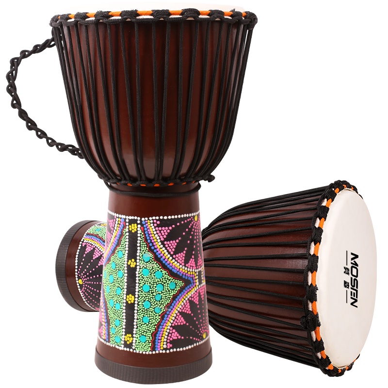 莫森(MOSEN)10英寸彩绘非洲鼓 成年老山羊皮 印尼桃花芯木儿童初学者丽江演奏手鼓[配件大礼包]