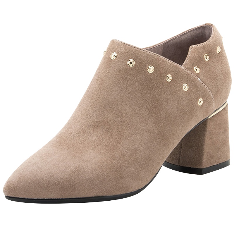 星期六(ST&SAT)羊反绒铆钉中跟粗跟踝靴短靴女SS83112363